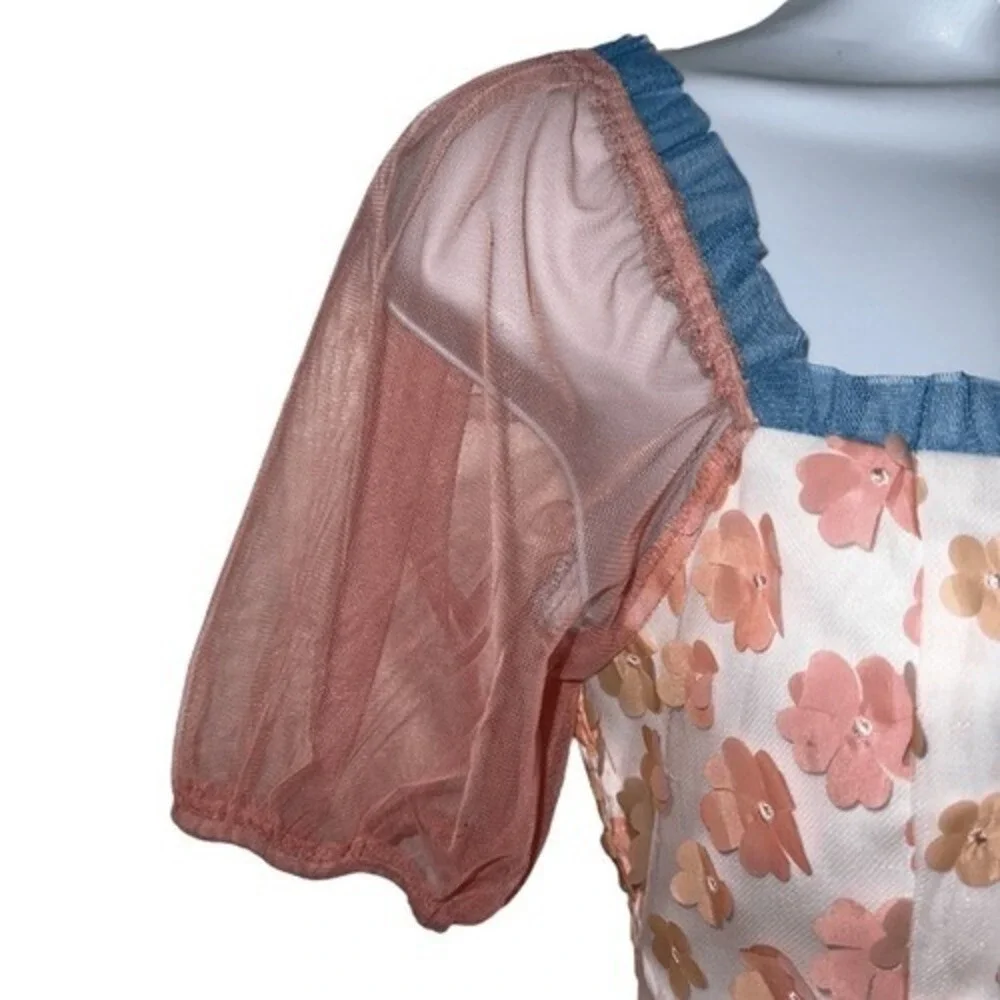 STORIA Mesh Tinkerbell‎ Crop Top Daisy Appliques NWOT Size Small - Picture 4 of 9